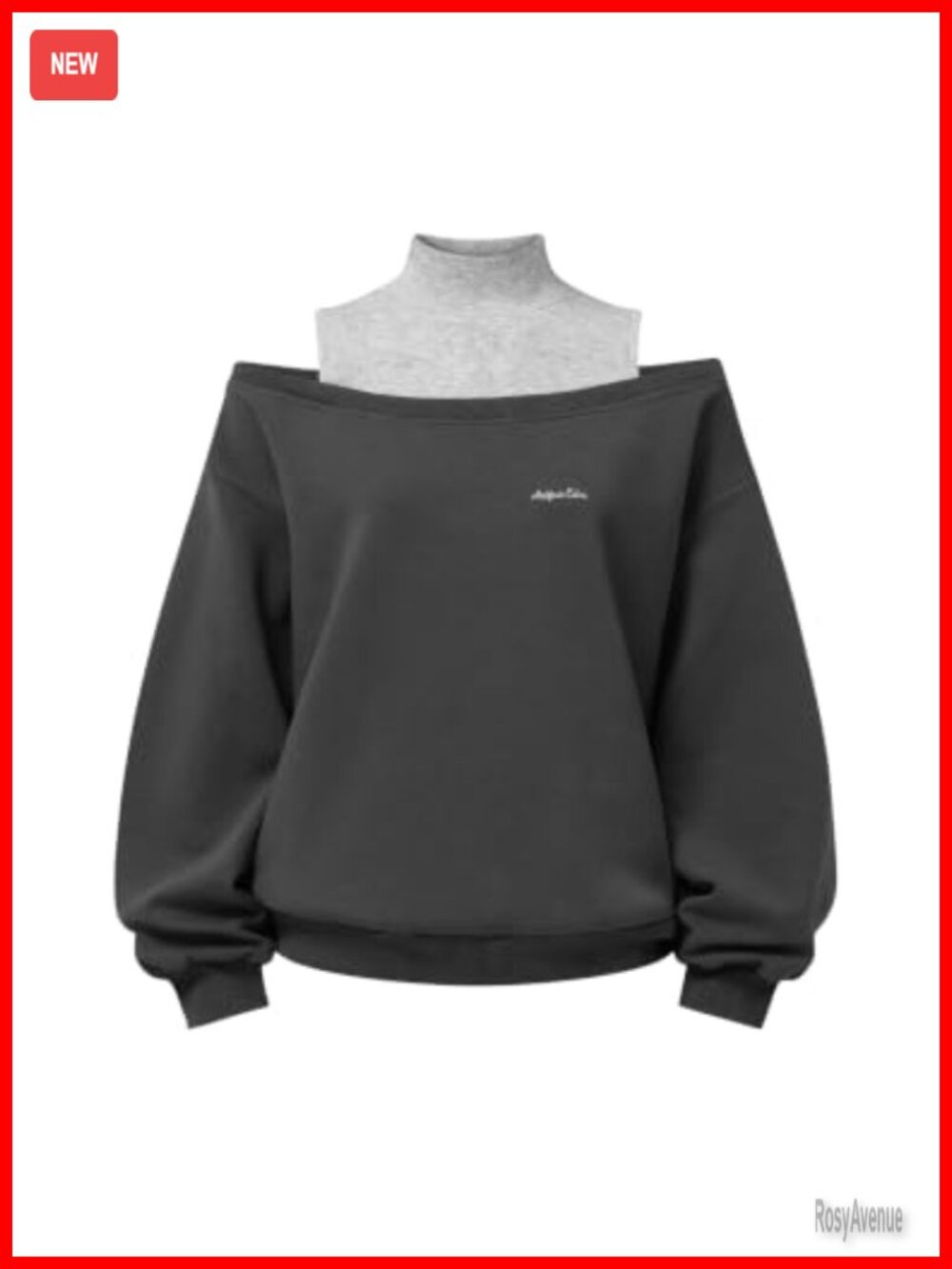 Boxy Off Shoulder Mock Neck Sweatshirt Color Block Layered Pullover
